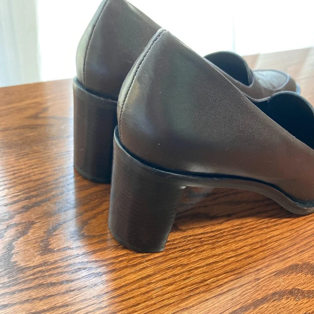VTG Worthington Embossed Dark Brown Leather Chunky Block Heel Womens 7.5 Y2k